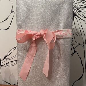 Fabric Ribbon Belt-Pink/White Toile Fabric w Pink Grosgrain Ribbon